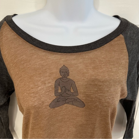Alternative Apparel brown Buddha baseball tee shop wish list Greenwich yoga M - Picture 5 of 9